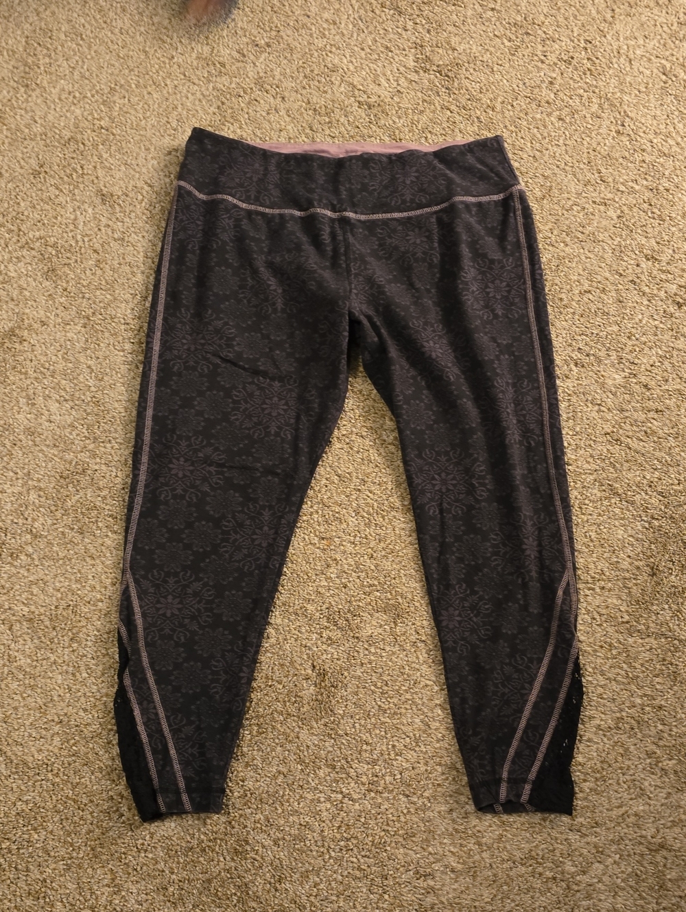 Athleta Black with Purple-Gray Trim Patterned Joggers